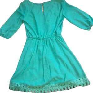 Sequin Heart Dress Long Sleeve Loose Crocheted Tunic Lace Hem